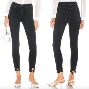 AGOLDE black distressed shredded ankle crop Sophie high rise stretch skinny jean